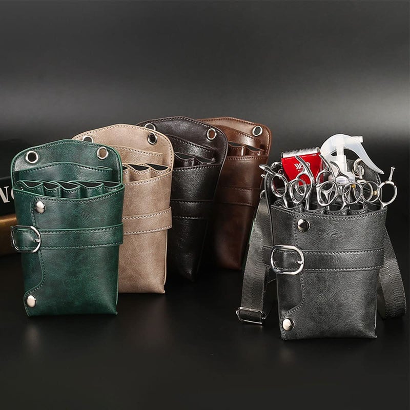 boshiho Scissors Pouch PU Leather Salon Barber Hairdressing Scissors Holster Hair Stylist Tools Bag Comb Shear Holster Waist Shoulder Belt (Khaki) - Image 5